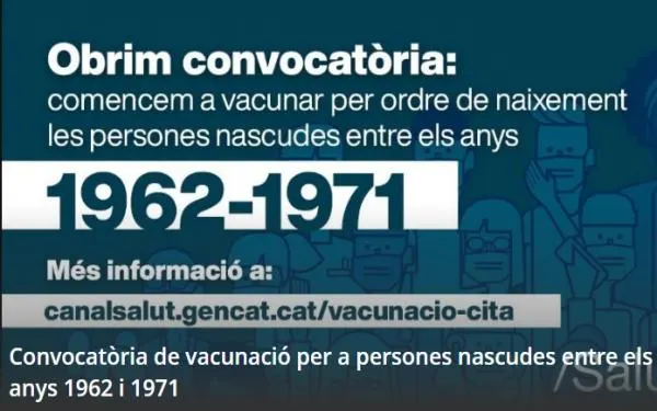 Els nascuts entre els anys 62 i 65 ja poden demanar cita per vacunar-se a través del portal vacunacovidsalut.cat.