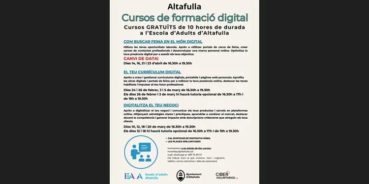 S’obren les inscripcions per als tallers de digitalització en el món laboral de l’Escola d’Adults