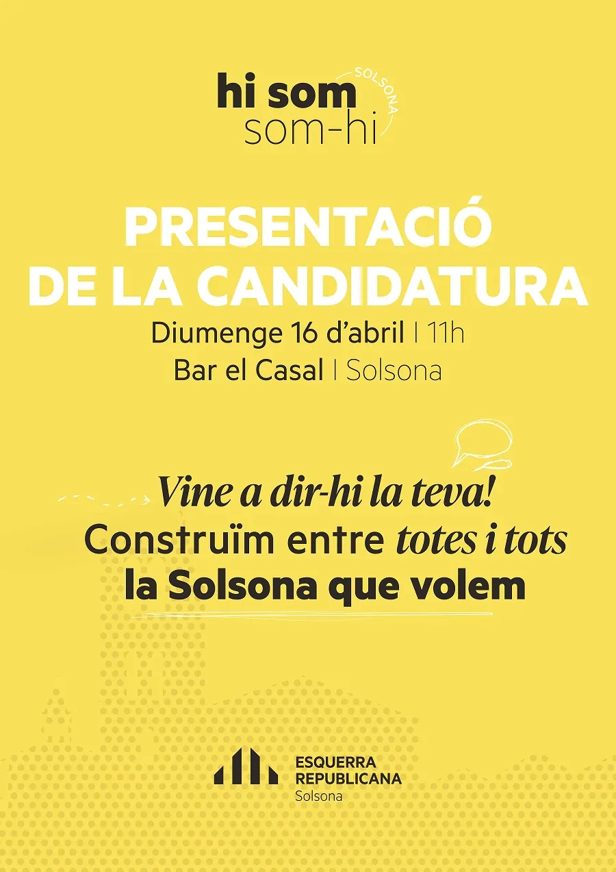 ERC Solsona presenta diumenge la llista al complet en el marc d'una dinàmica de grup oberta a tothom