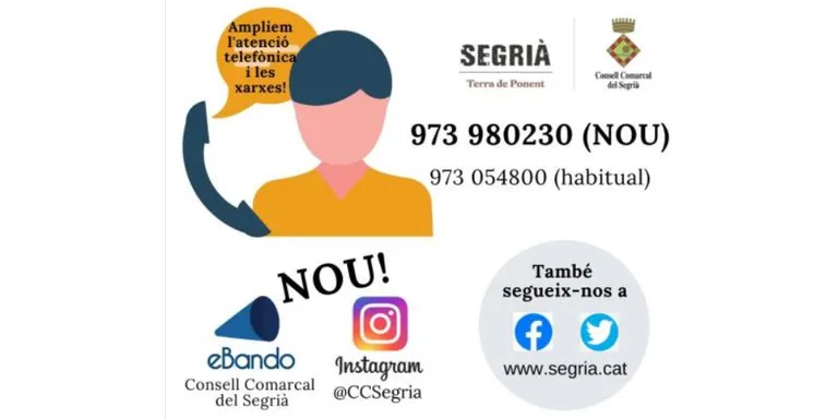 El Consell Comarcal del Segrià amplia l'atenció a la ciutadania i els seus canals de comunicació