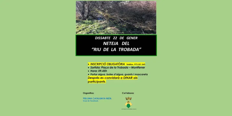 Jornada de neteja al riu de la Trobada aquest dissabte