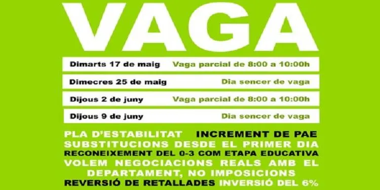 Nova jornada de vaga dels professionals de l'ensenyament aquest dimecres