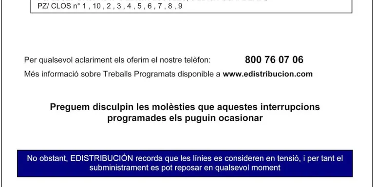 Endesa executarà els treballs de millora de la línia aquest dissabte