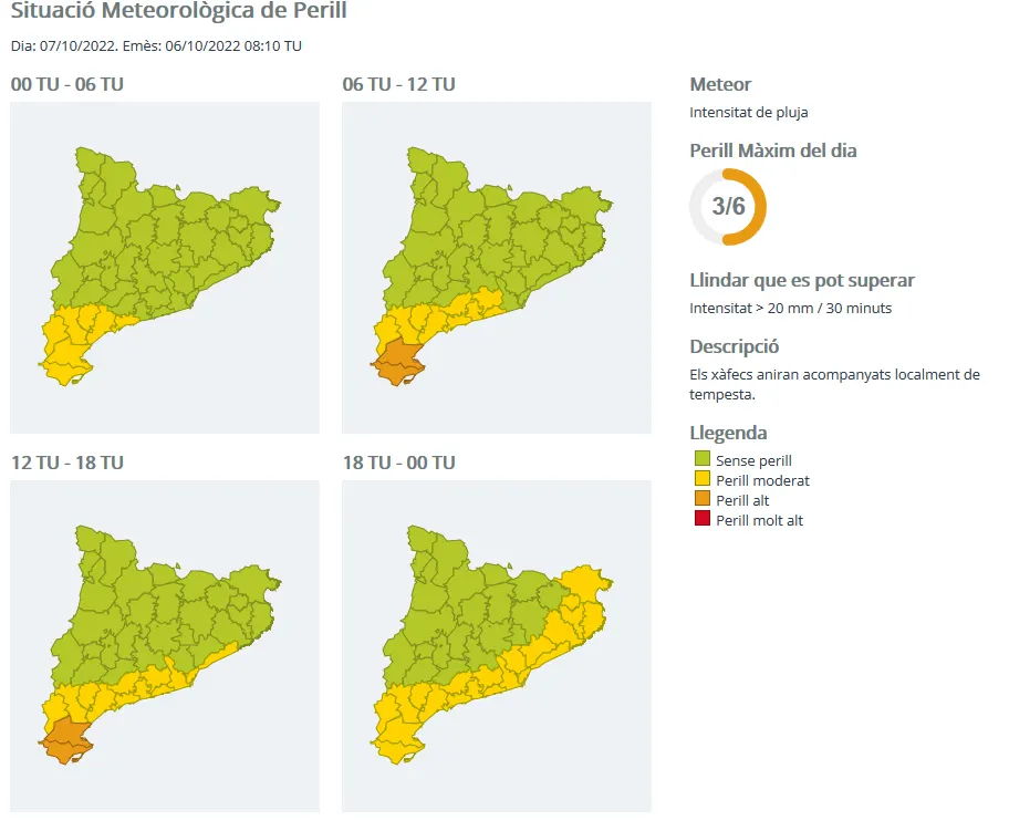 Protecció Civil activa l'alerta del Pla INUNCAT per la previsió de pluges intenses aquesta nit i demà