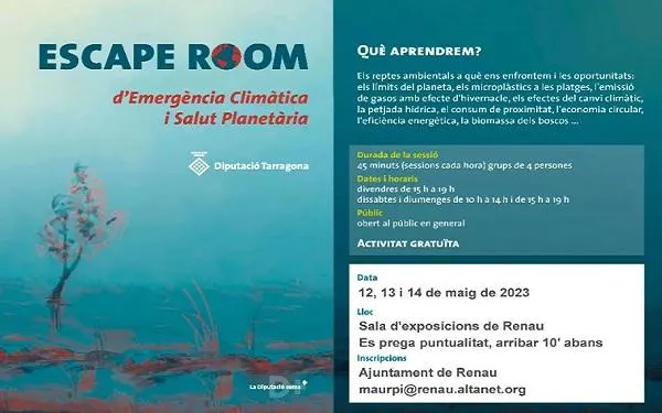 Nou escape room d'emergència climàtica i salut planetària a Renau entre el 12 i el 14 de maig