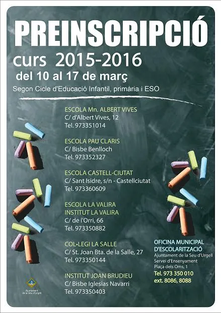Obertes les preinscripcions escolars per al curs 2015-2016