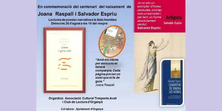 Lectura de textos de Joana Raspall i Salvador Espriu a Organyà