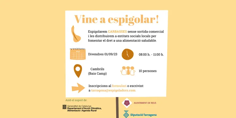 La Fundació Espigoladors farà una espigolada de carbasses divendres a Cambrils