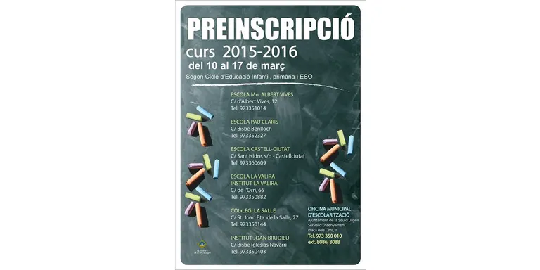 Obertes les preinscripcions escolars per al curs 2015-2016