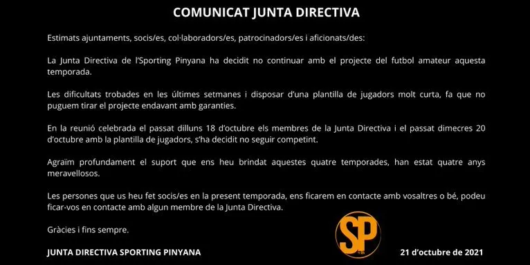 Arreveure a l’Sporting de Pinyana