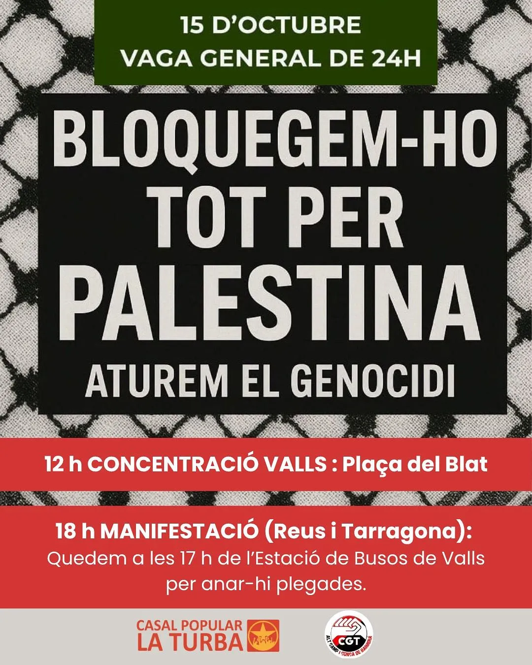 La Turba i la CGT s’adhereixen a les mobilitzacions del 15 d’octubre en suport a Palestina