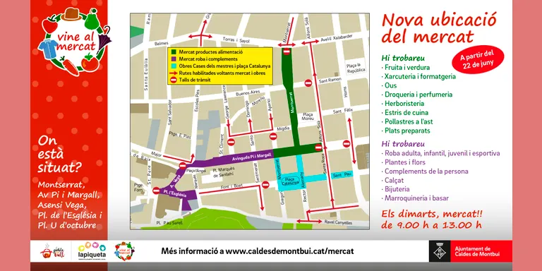 L’inici de les obres de reforma de les Cases dels Mestres obligaran a traslladar el mercat dels dimarts a diversos espais del centre urbà a partir del 22 de juny