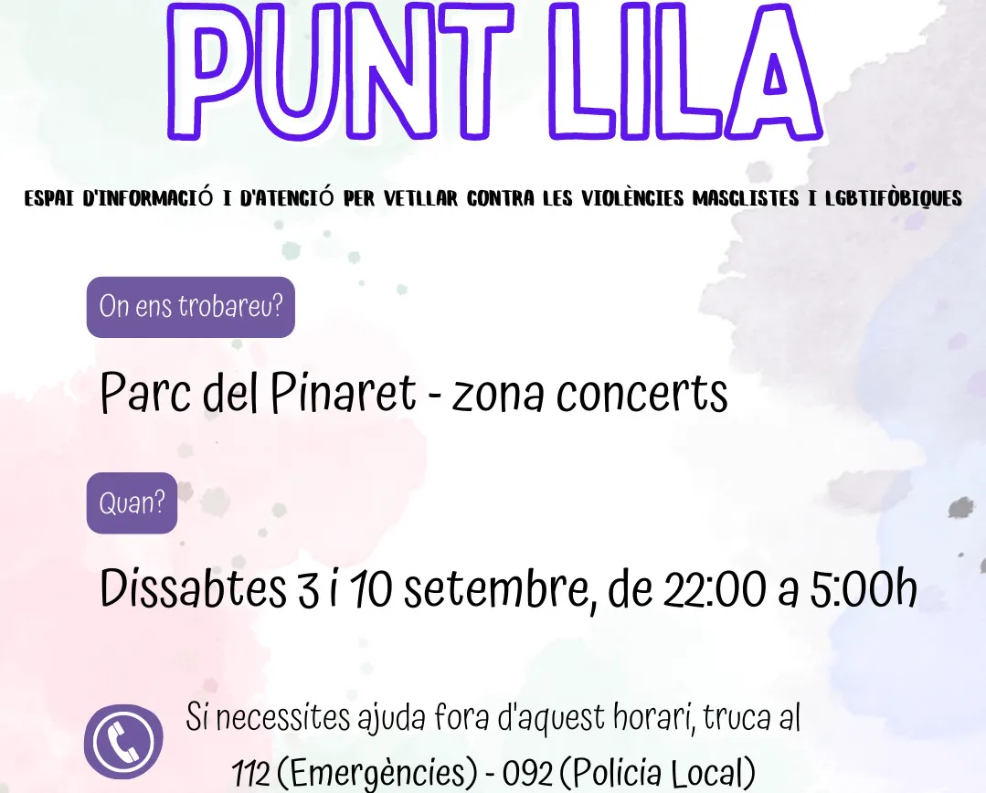 El concert de la Diada comptarà amb un Punt Lila al Parc del Pinaret per prevenir agressions masclistes