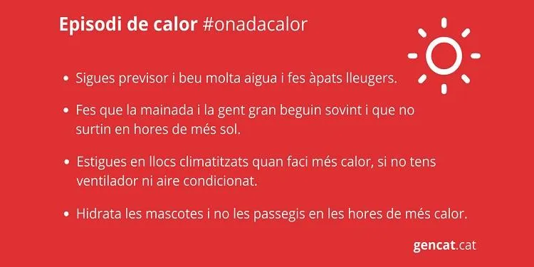 Protecció Civil activa el PROCICAT per Onada de calor davant la previsió de temperatures extremes a partir de dimarts