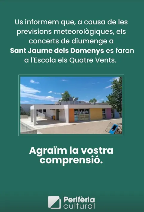 El Cicle Perifèria Cultural canvia d'ubicació davant la previsió de pluges