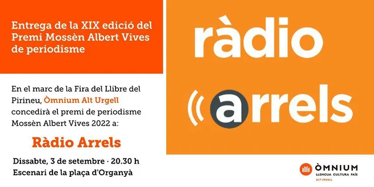 Òmnium Alt Urgell atorga el Premi Mossèn Albert Vives a Ràdio Arrels
