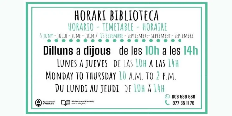 Ja es pot accedir a la sala de lectura de la Biblioteca d'Altafulla, que adopta l'horari d'estiu