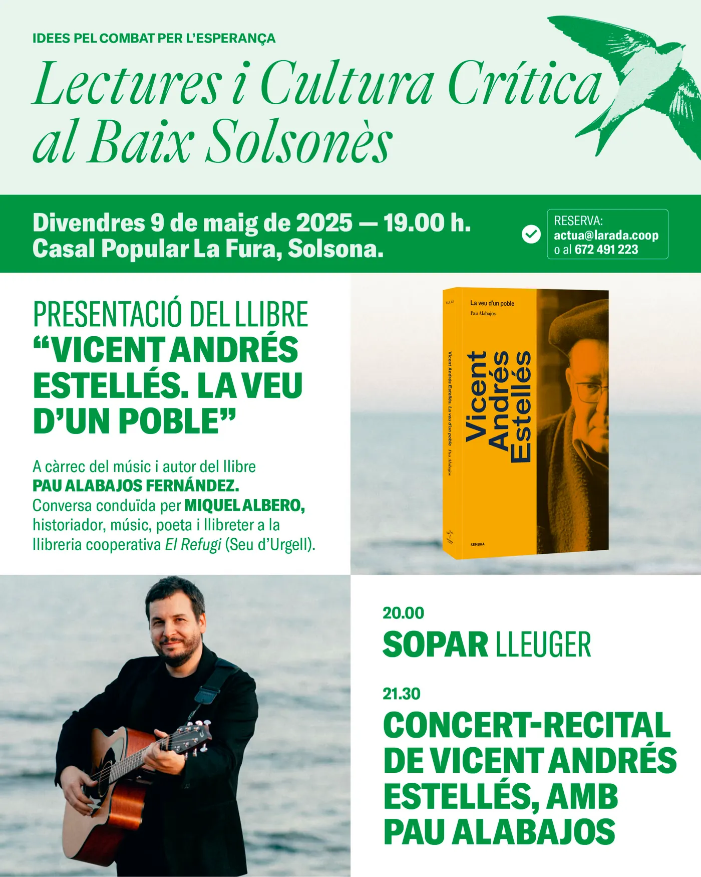 Pau Alabajos oferirà un concert-recital de Vicent Andrés Estellés aquest divendres a La Fura