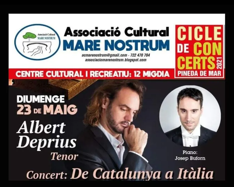 Concert 'De Catalunya a Itàlia' amb el tenor pinedenc Albert Deprius