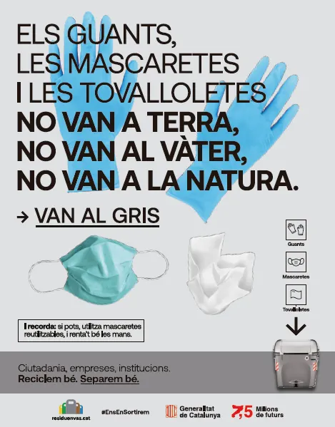 Una nova campanya de reciclatge de residus insisteix en la gestió correcta de mascaretes, guants i tovalloletes humides