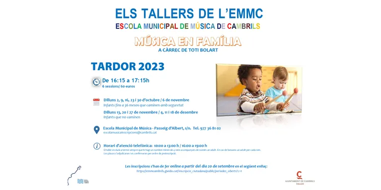 L’Escola de Música de Cambrils obre les inscripcions per als nous tallers per a infants de 3 mesos a 3 anys
