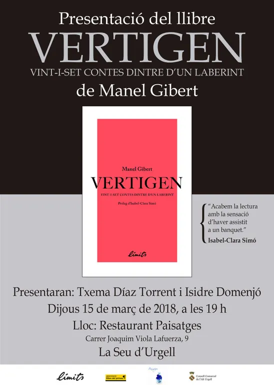 Manel Gibert presenta a la Seu el llibre 'Vertigen. Vint-i-set contes dintre d'un laberint'