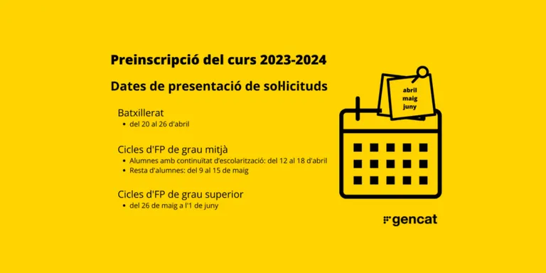 Educació publica el calendari de preinscripcions per al curs 2023/2024