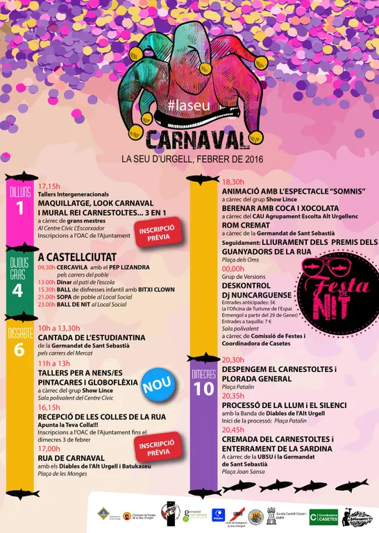 Tot a punt a la Seu i Castellciutat per a la celebració del Carnaval 2016