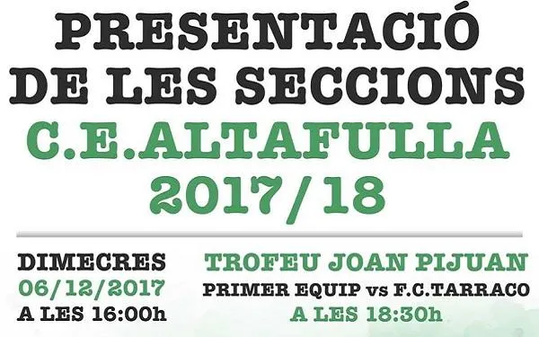 El CE Altafulla presentarà oficialment les seves seccions el proper dimecres 6 de desembre a les 16h