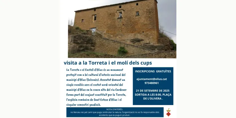 L'Ajuntament d'Olius organitza una caminada a la Torreta i al Molí dels Cups per commemorar la Setmana Europea de la Mobilitat