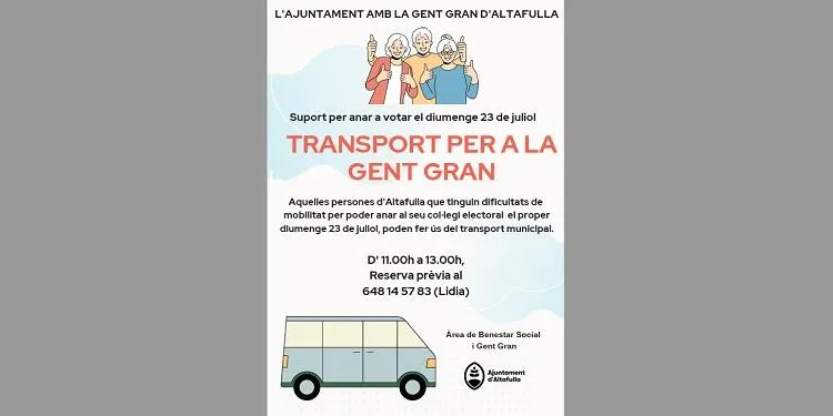 L'Ajuntament d'Altafulla posa a disposició de les persones amb dificultats de mobilitat el servei de transport per anar a votar