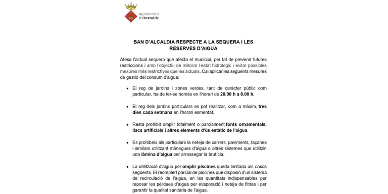 Regar de nit i tres dies a la setmana. Hostalric comença a vigilar el consum d'aigua