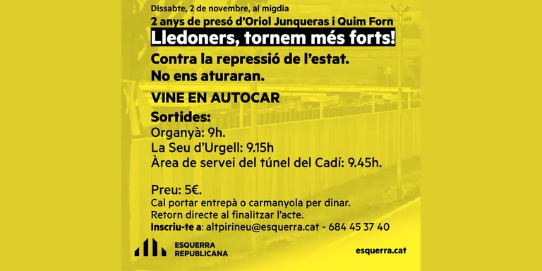 ERC organitza un bus des de l'Alt Urgell i la Cerdanya per anar a Lledoners