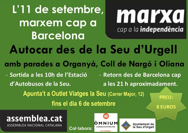 Autocar a l'Alt Urgell per assistir l'11 de setembre a la Marxa cap a la independència