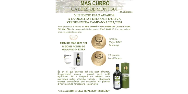 La productora d’oli “Mas Curró” de Caldes ha rebut un doble reconeixement als ESAO Awards