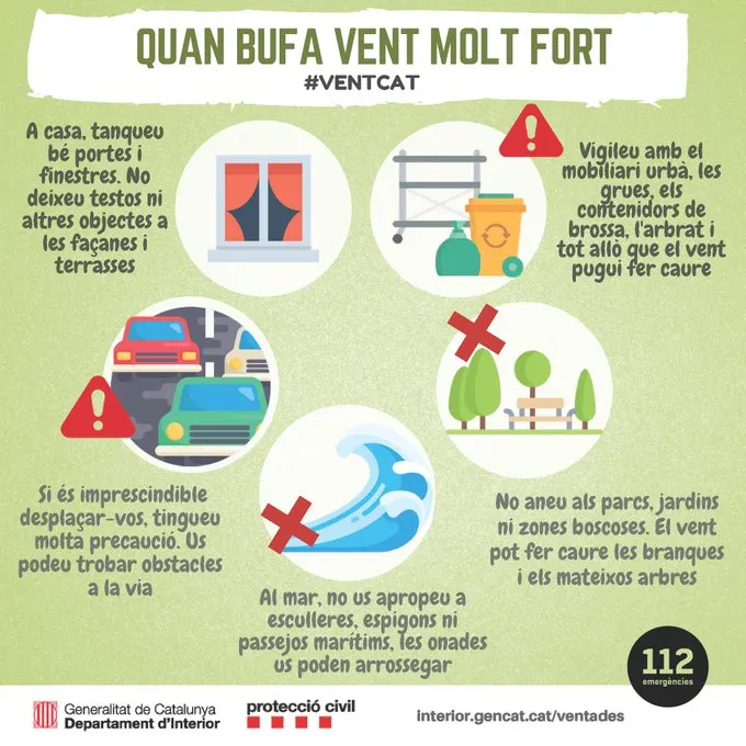 S’activa el pla VENTCAT per la previsió de fortes ratxes