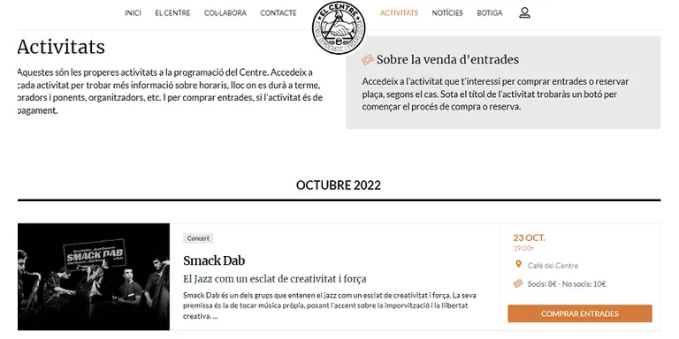L’Ateneu el Centre incorpora al nou web un gestor propi de venda d’entrades