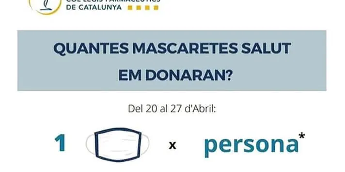 Les farmàcies comencen a repartir avui les mascaretes gratuïtes amb la targeta sanitària