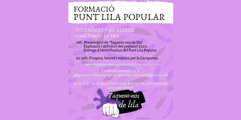 El Grup de Gèneres fa una crida per reclutar voluntaris per al Punt Lila Popular del Carnaval
