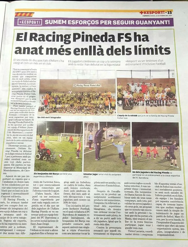 El Racing Pineda, protagonista del diari 'L'esportiu'