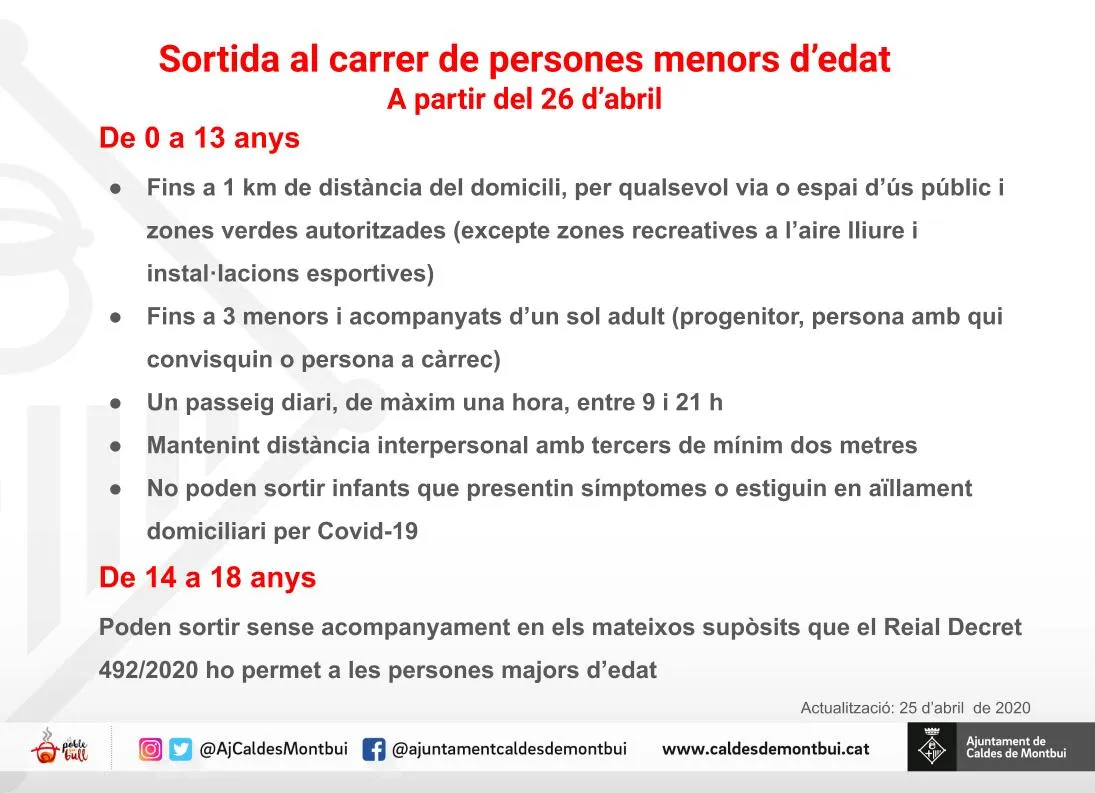 A partir d'avui diumenge, sortida al carrer de persones menors d'edat