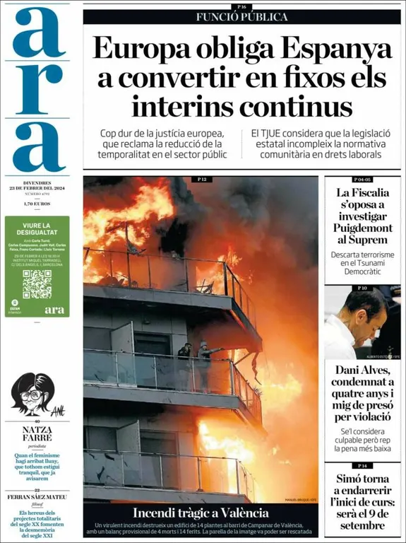 Cop d'ull als diaris d'aquest divendres 23 de febrer