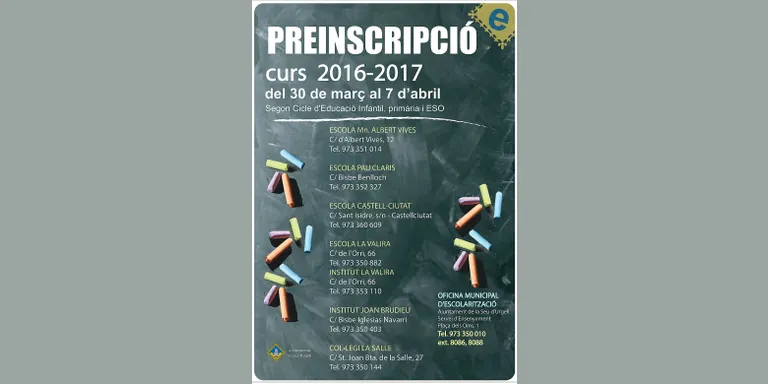 Comencen les preinscripcions per al curs escolar 2016-2017