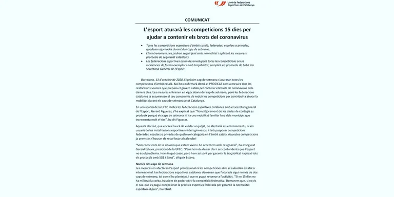 Les noves mesures anticovid afecten l'esport calderí