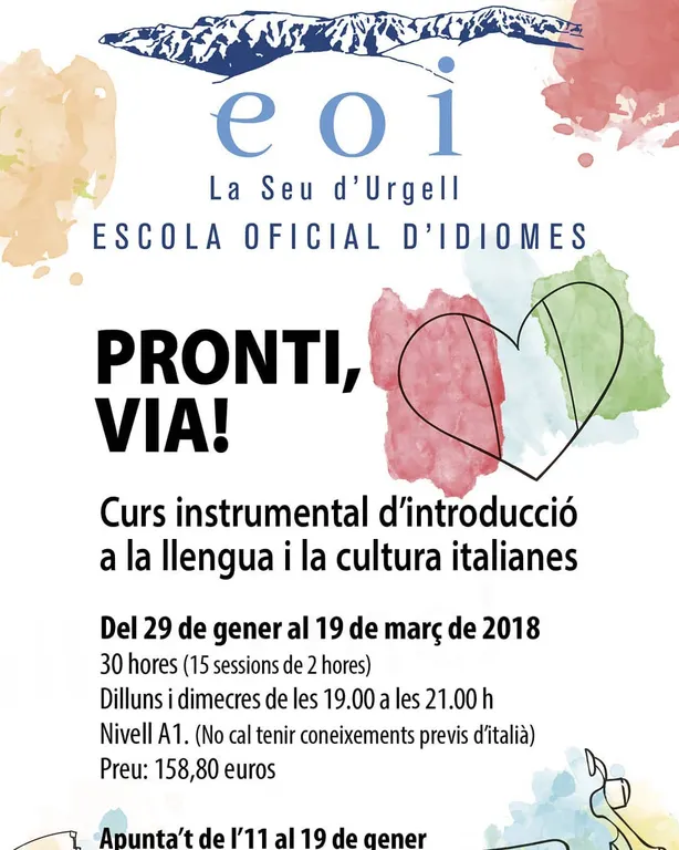 L'EOI de la Seu organitza un curs d'introducció a la llengua i la cultura italianes