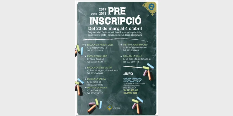 El període de preinscripció per al curs escolar 2017-2018 s'obre el 23 de març