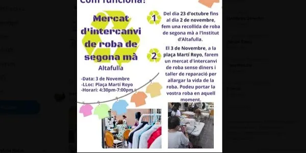 La plaça Martí Royo acull aquest divendres un mercat de segona mà impulsat per l'Institut d'Altafulla, el GEPEC i la Biblioteca de les Coses