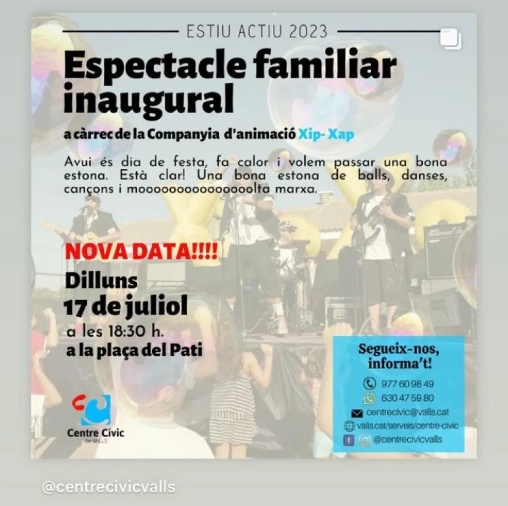 L’espectacle inaugural de l’Estiu Actiu ajornat per la pluja presenta una nova data