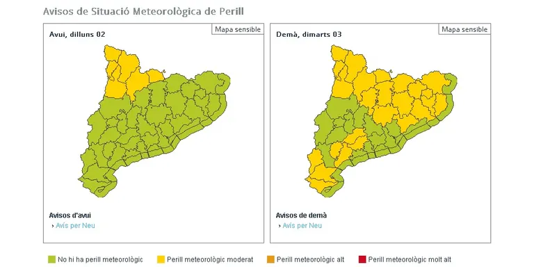 Alerta per nevades que poden baixar fins als 300 metres arreu de Catalunya