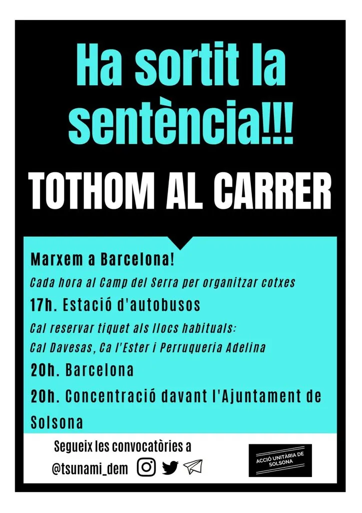 Una concentració davant de l'Ajuntament dona el tret de sortida a les mobilitzacions per la sentència del judici de l'1-O a Solsona